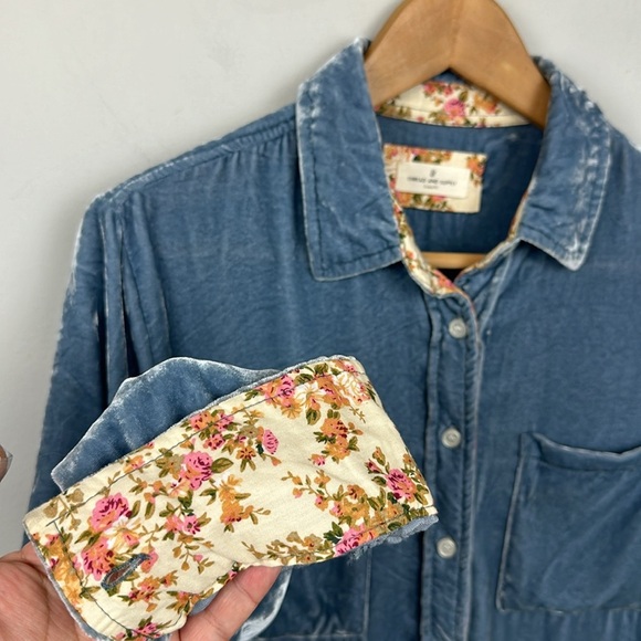Thread & Supply Velvet Button Down Shirt With Floral Contrast Sz S - Picture 4 of 9